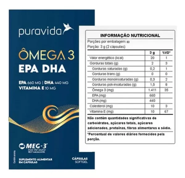 Ômega 3 EPA DHA - 120 cápsulas - Puravida - Image 3